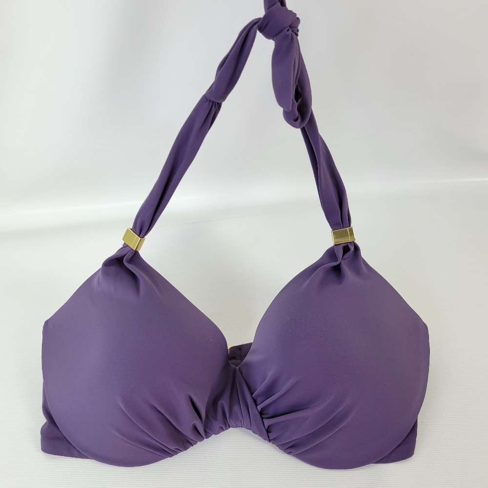 Victoria's Secret Paded Purple Bikini Halter Top Gold Hardware Sz 36D